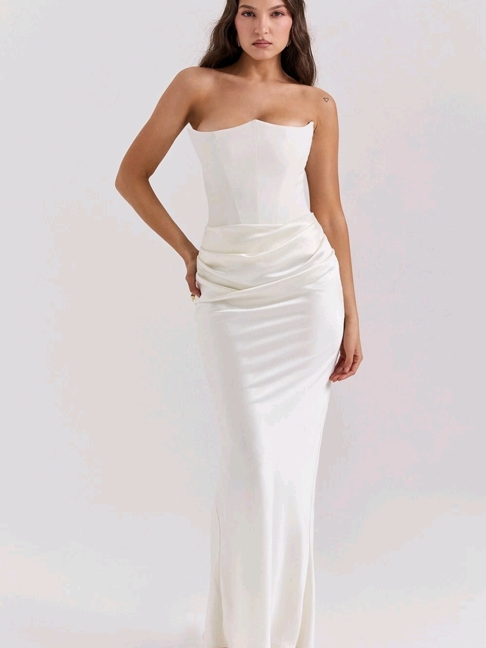 House of CB Strapless Cream Satin Gown